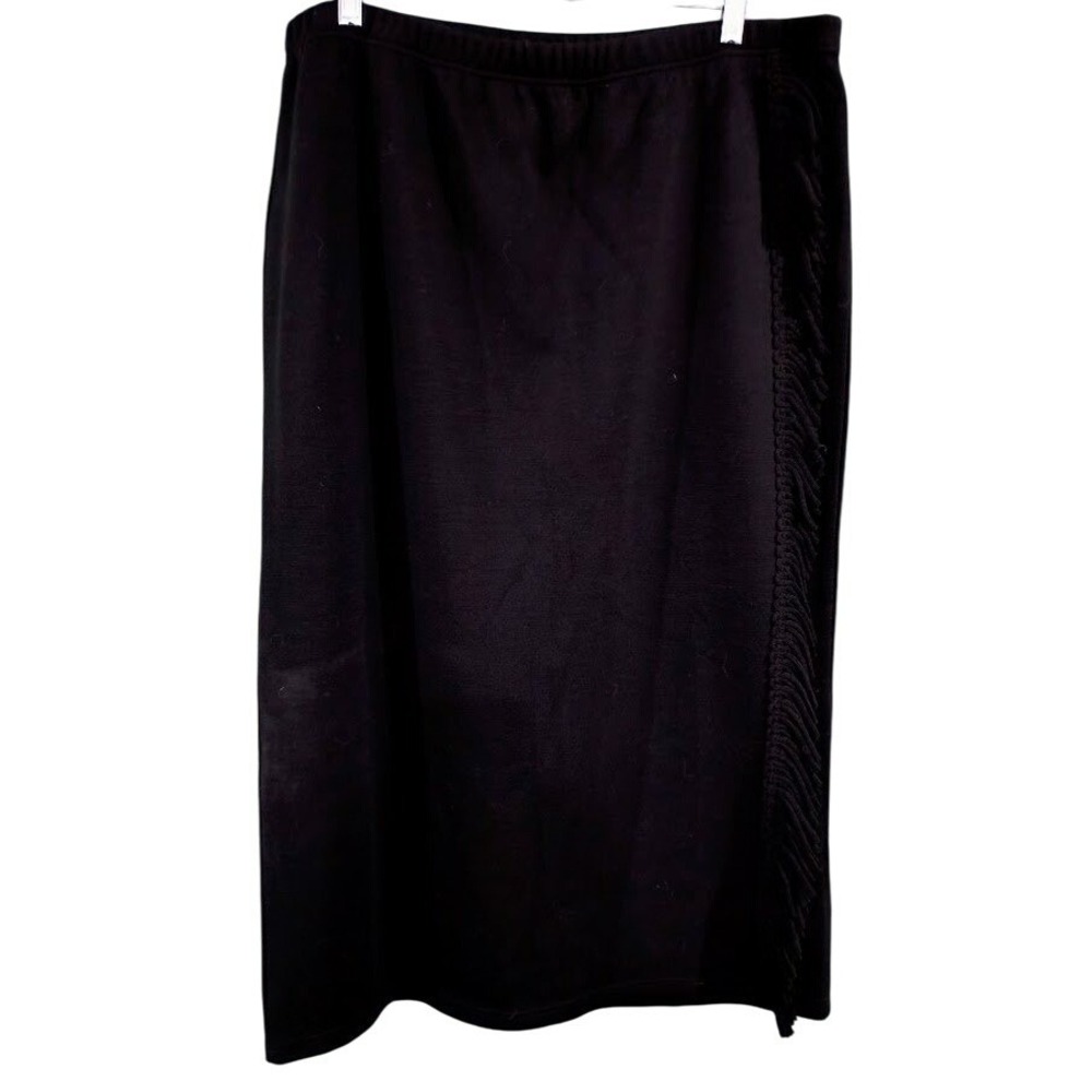 Lennie LNY New York Black Fringed Midi Skirt Women's Size 12/14 Elastic‎ Waist